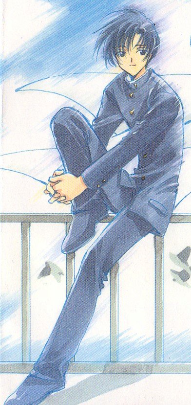 mihara oojirou, angelic layer, artist request, tagme, 1boy, black hair, male focus, outdoors, sitting, sky, solo