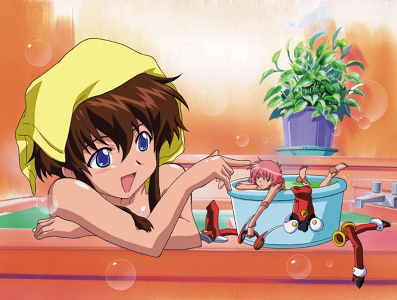 hikaru (angelic layer), suzuhara misaki, angelic layer, blue eyes, brown hair, pink hair, red eyes