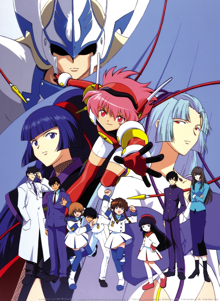 asami shoko, athena (angelic layer), hikaru (angelic layer), kizaki tamayo, kobayashi hatoko, kobayashi kotaro, mihara ichiro, mihara oojirou, ogata masaharu, shirahime (angelic layer), suzuhara misaki, suzuka (angelic layer), angelic layer, black hair, blonde hair, blue eyes, blue hair, brown hair, pink hair, red eyes, school uniform, serafuku, thighhighs