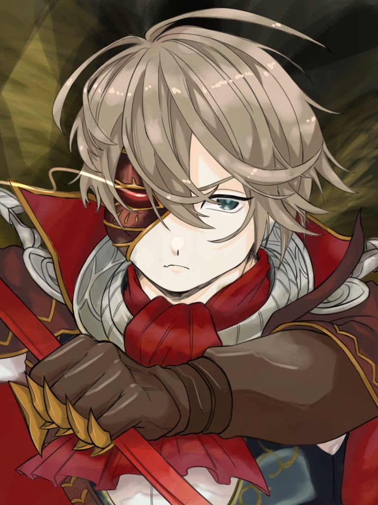bringer of disaster (grimms notes), protected link, 1boy, brown hair, holding, holding staff, krn tr 610, male focus, short hair, solo, staff