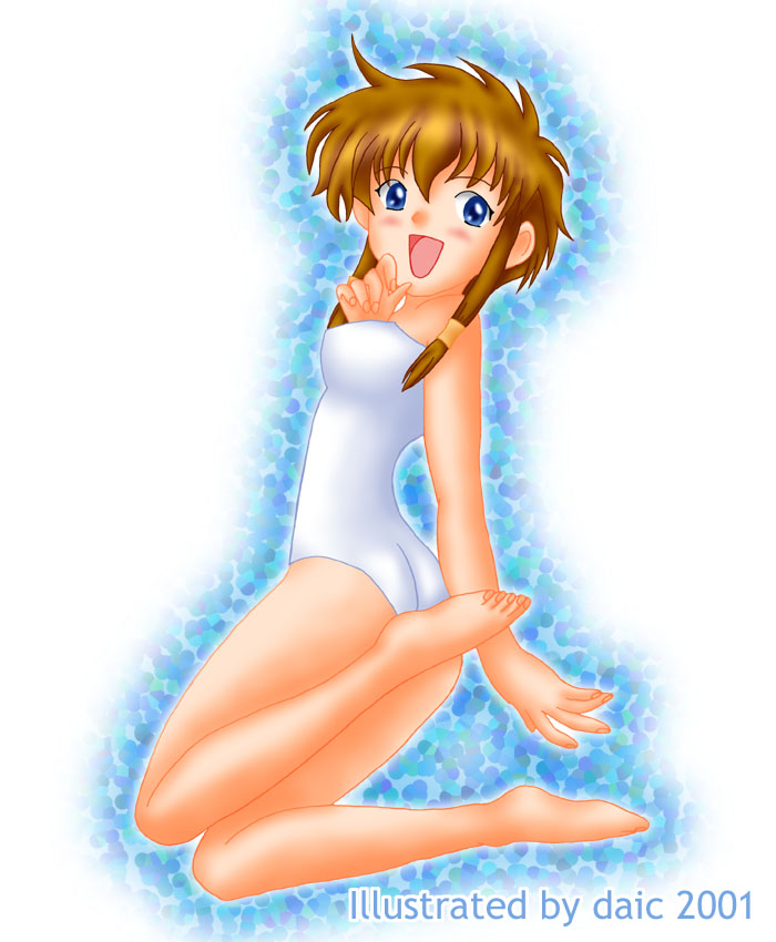 suzuhara misaki, angelic layer, blue eyes, brown hair, swimsuit