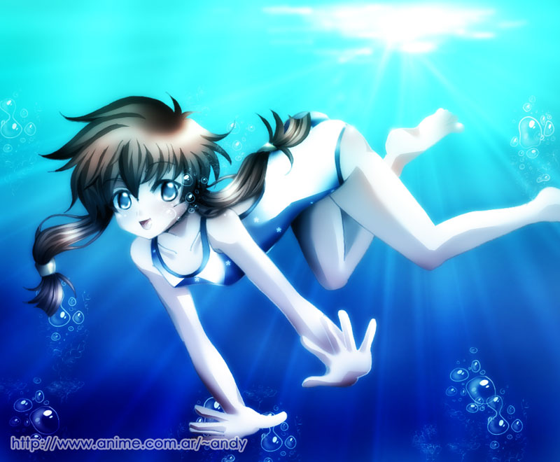 suzuhara misaki, angelic layer, blue eyes, brown hair, swimsuit