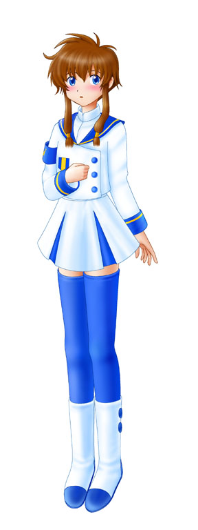 suzuhara misaki, angelic layer, blue eyes, blue thighhighs, brown hair, medium hair, school uniform, serafuku, thighhighs