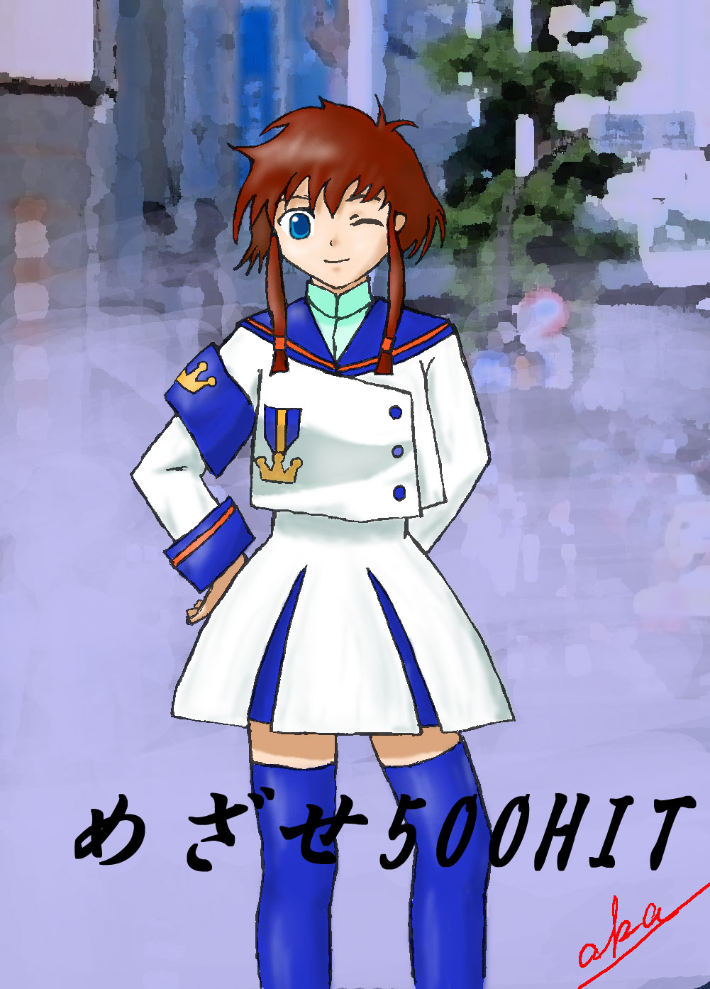 suzuhara misaki, angelic layer, highres, blue eyes, brown hair, school uniform, serafuku, thighhighs