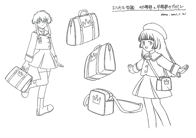 kobayashi hatoko, suzuhara misaki, angelic layer, monochrome, school uniform, serafuku, sketch, thighhighs