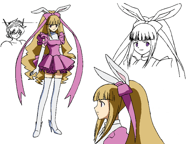 alice (angelic layer), angelic layer, aliasing, 1girl, animal ears, blonde hair, boots, dress, female focus, high heels, pantyhose, rabbit ears, ribbon, short dress, simple background, solo, thigh boots, thighhighs, white background, zettai ryouiki
