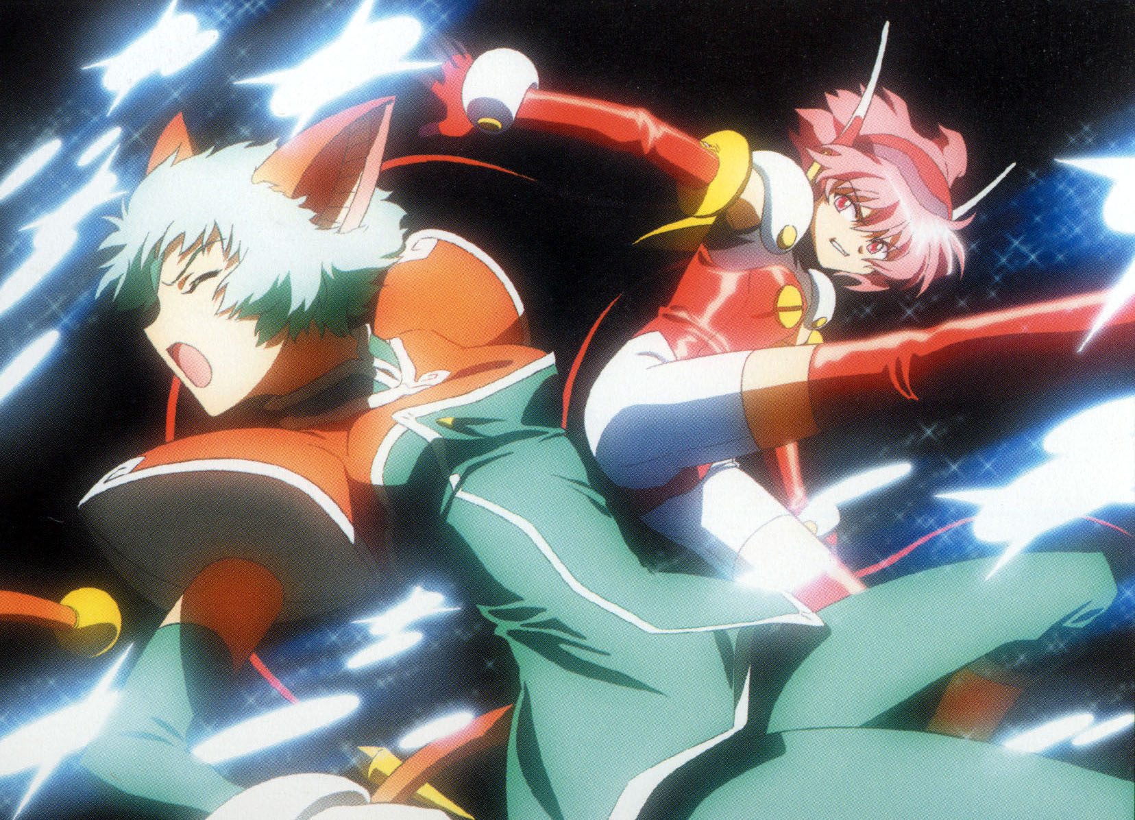 hikaru (angelic layer), mao (angelic layer), angelic layer, highres, blue hair, pink hair, red eyes