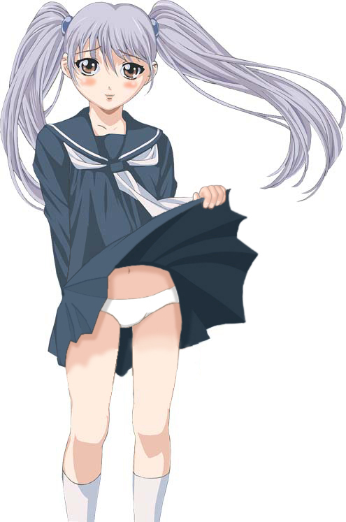 hoshino ruri, kidou senkan nadesico, grey hair, panties, school uniform, serafuku, underwear, yellow eyes