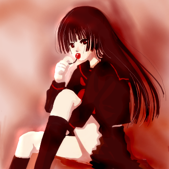 enma ai, jigoku shoujo, lowres, 00s, black hair, red eyes, school uniform, serafuku