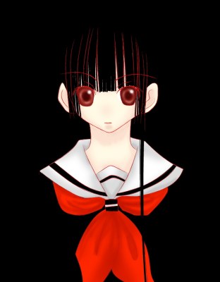 enma ai, jigoku shoujo, lowres, 00s, black hair, red eyes, school uniform, serafuku