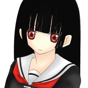 enma ai, jigoku shoujo, lowres, black hair, red eyes, school uniform