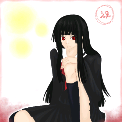 enma ai, jigoku shoujo, lowres, 00s, black hair, red eyes, school uniform, serafuku