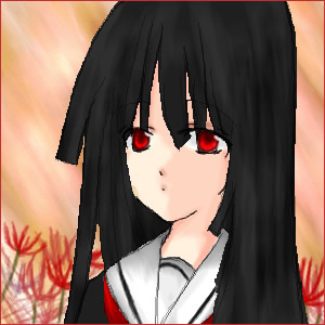 enma ai, jigoku shoujo, lowres, 00s, black hair, red eyes, school uniform, serafuku