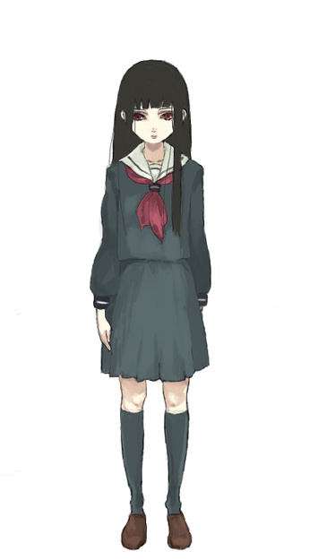 enma ai, jigoku shoujo, 00s, black hair, red eyes, school uniform, serafuku