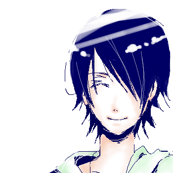 ichimoku ren, jigoku shoujo, lowres, 00s, 1boy, black hair, closed eyes, hair over one eye, male focus, simple background, smile, solo