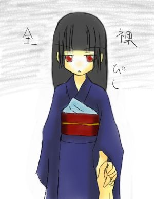 enma ai, jigoku shoujo, lowres, 00s, black hair, japanese clothes, kimono, red eyes