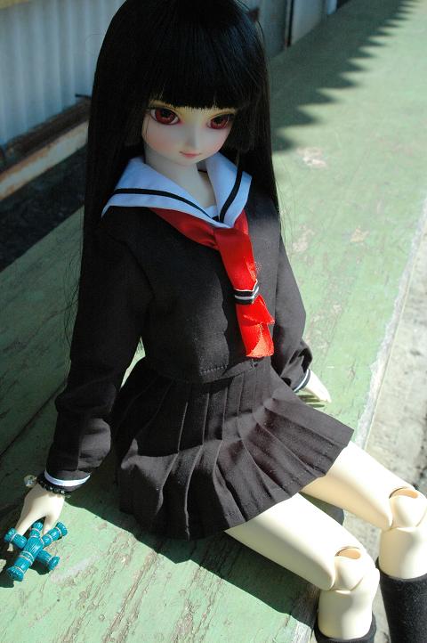 enma ai, jigoku shoujo, photo (medium), 00s, black hair, figure, red eyes, school uniform, serafuku