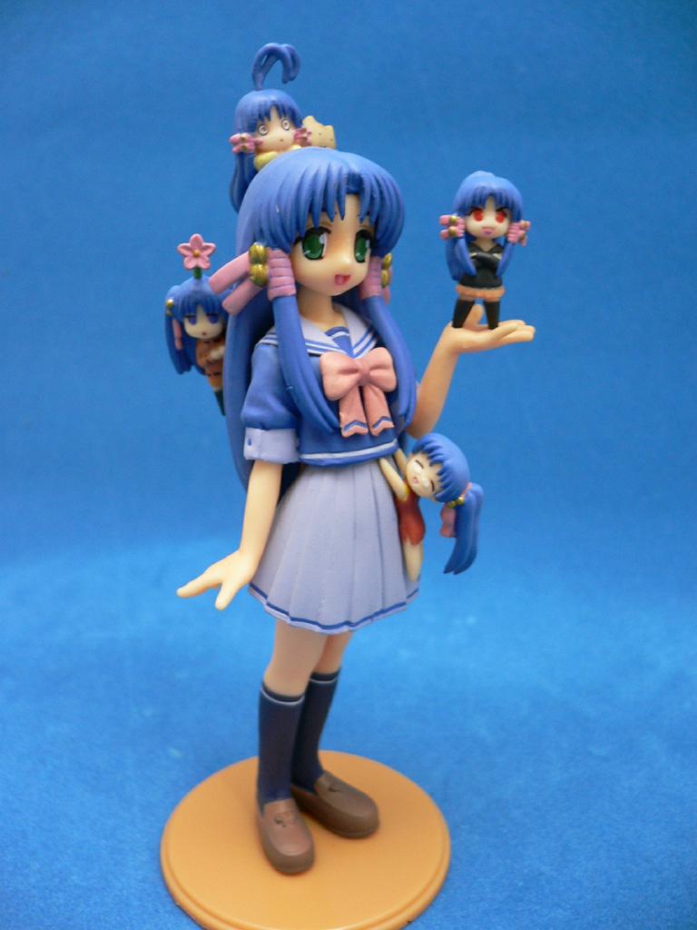 akasaka saki, aoba kozue, kanazawa nanako, konno natsume, midorikawa chiyuri, mahoraba, photo (medium), 00s, 5girls, blue eyes, blue hair, female focus, figure, green eyes, multiple girls, red eyes, school uniform, serafuku