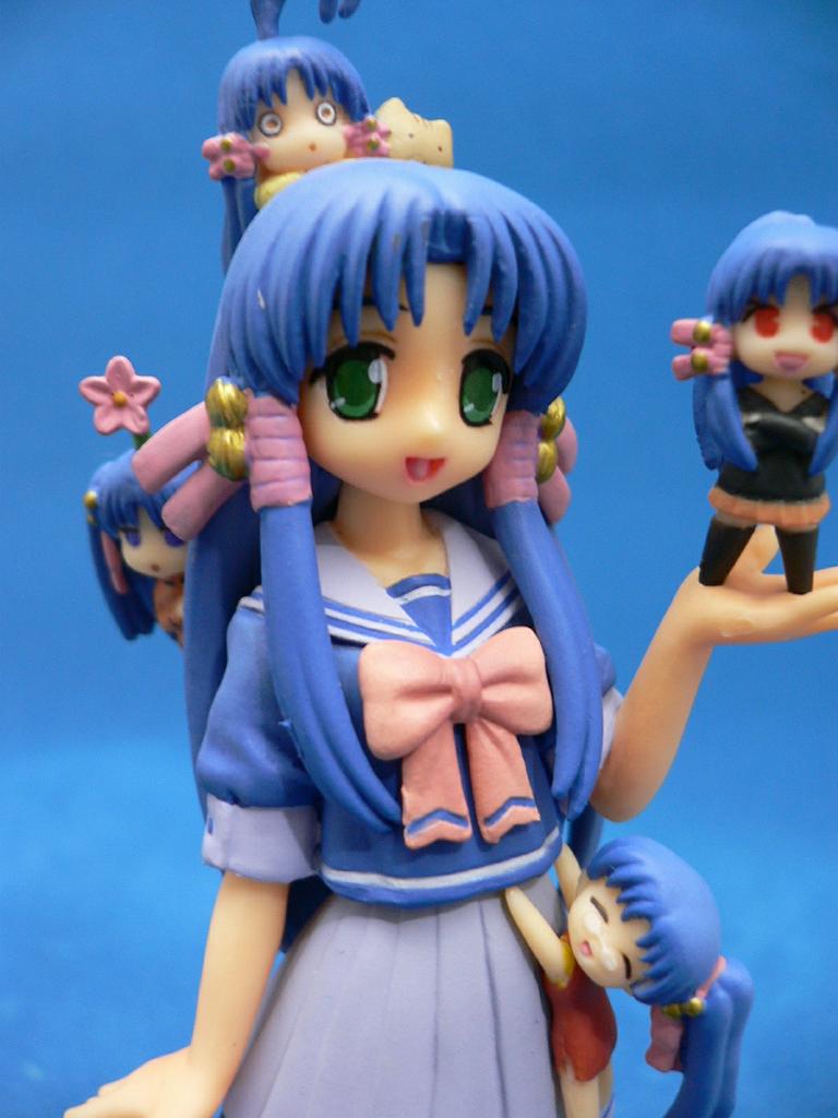 akasaka saki, aoba kozue, kanazawa nanako, konno natsume, midorikawa chiyuri, mahoraba, photo (medium), 00s, 5girls, blue eyes, blue hair, female focus, figure, glasses, green eyes, multiple girls, red eyes, school uniform, serafuku
