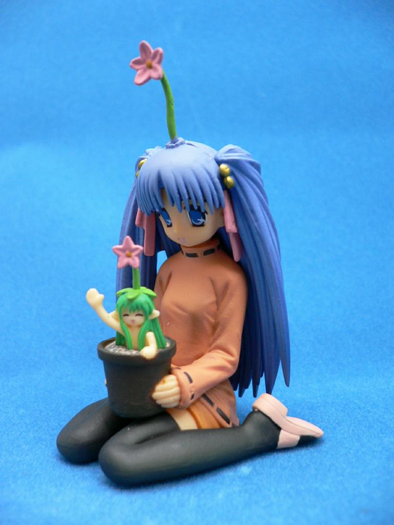 aoba kozue, konno natsume, mahoraba, photo (medium), 00s, blue eyes, blue hair, figure, green hair, matching hair/eyes, no humans, solo, thighhighs
