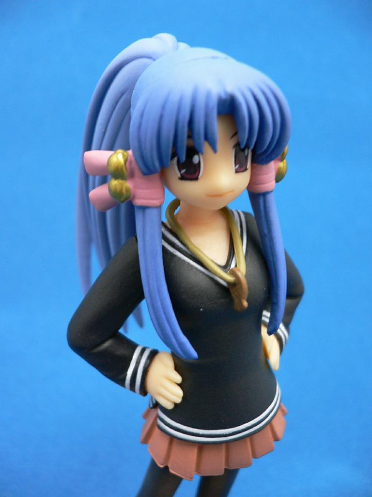 akasaka saki, aoba kozue, mahoraba, photo (medium), 00s, blue hair, figure, no humans, red eyes, school uniform, serafuku, skirt, solo, thighhighs