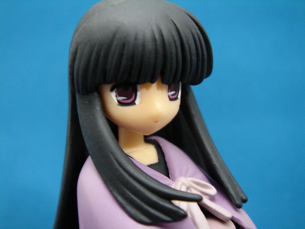 kurosaki sayoko, mahoraba, photo (medium), 00s, 1girl, black hair, female focus, figure, gradient background, purple eyes, solo