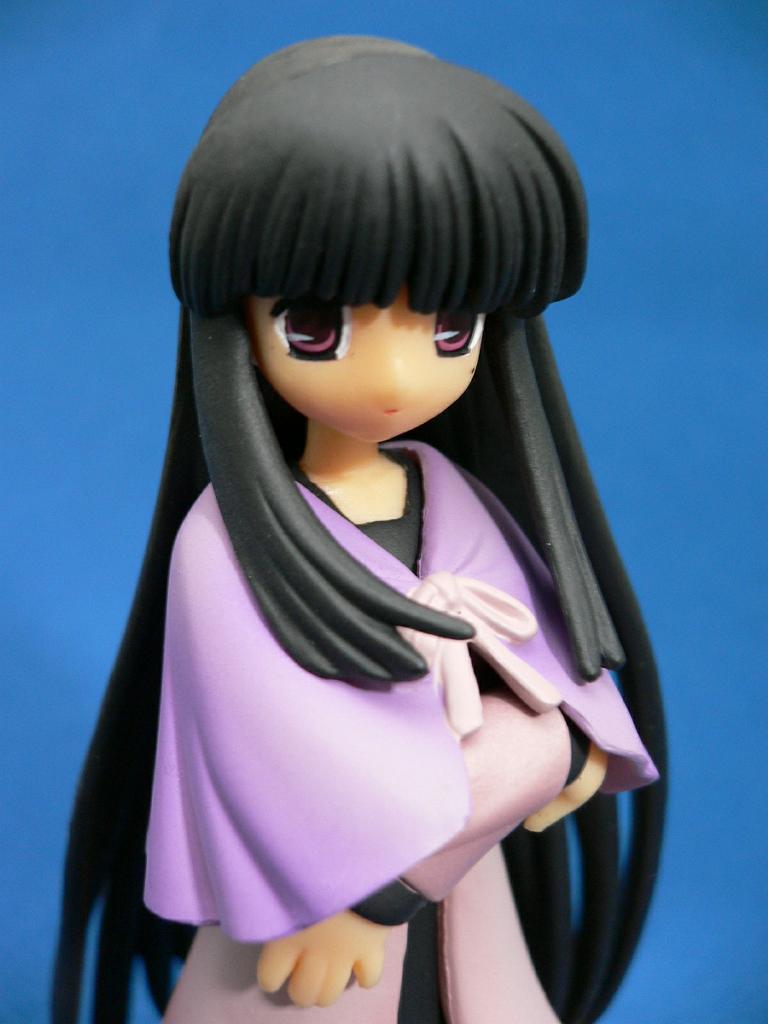 kurosaki sayoko, mahoraba, photo (medium), 00s, 1girl, black hair, female focus, figure, gradient background, purple eyes, solo