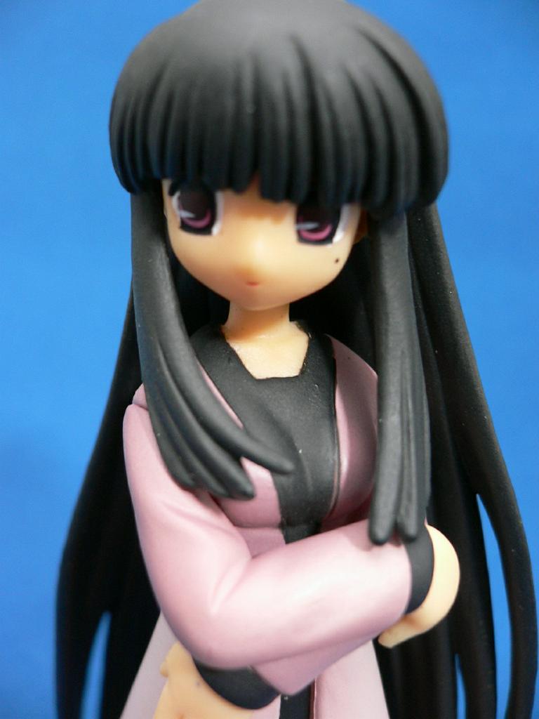 kurosaki sayoko, mahoraba, photo (medium), 00s, 1girl, black hair, female focus, figure, gradient background, purple eyes, solo