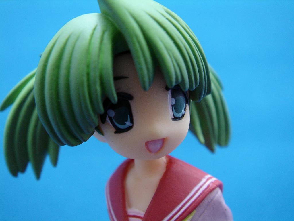 kurosaki asami, mahoraba, photo (medium), 00s, blue eyes, figure, green hair, no humans, sailor collar, school uniform, serafuku, solo