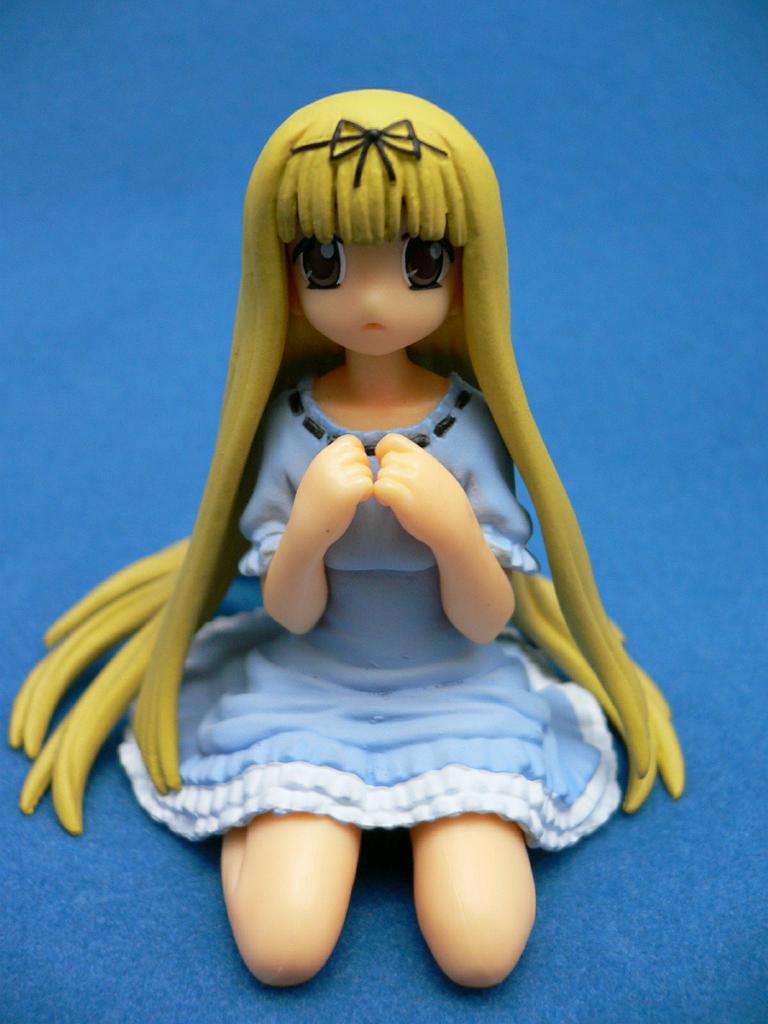 shiratori ryuuko, mahoraba, photo (medium), 00s, 1boy, blonde hair, brown eyes, figure, kneeling, male focus, no humans, solo, trap