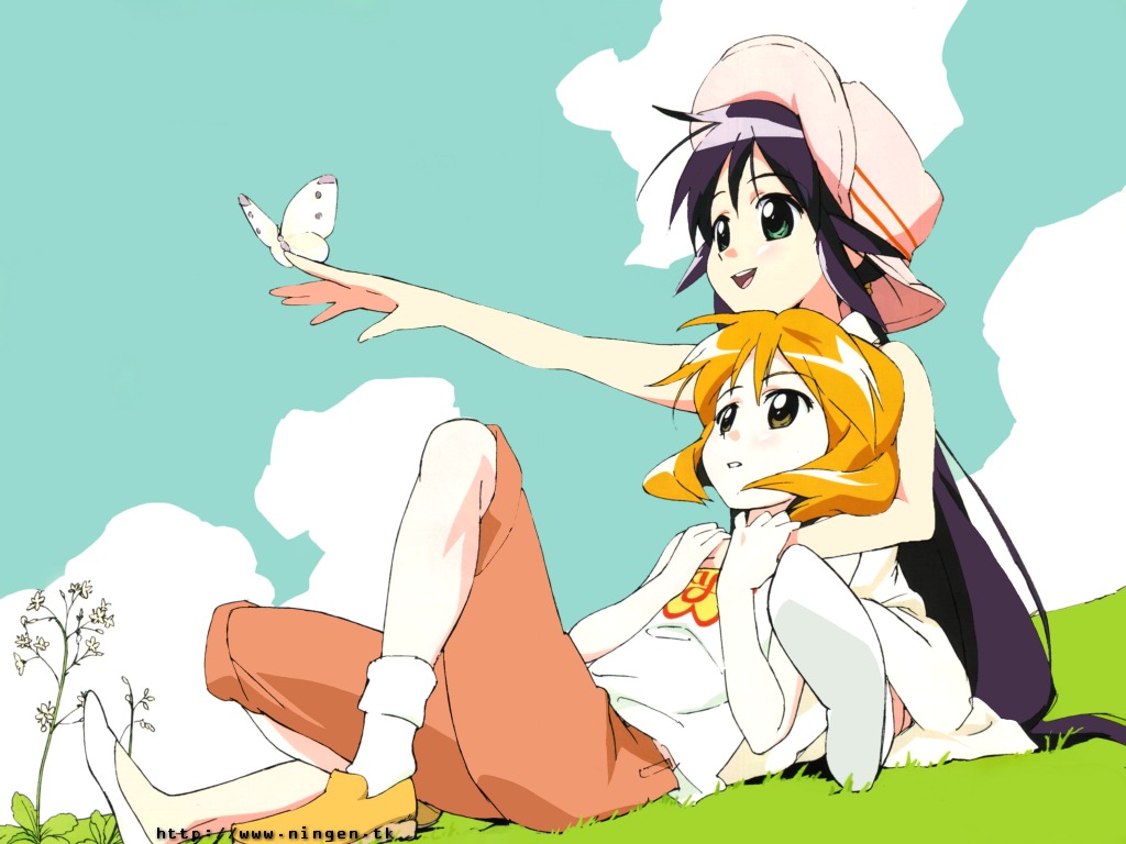 andou mahoro, andou minawa, mahoromatic, tagme, blonde hair, blue hair, green eyes, yellow eyes