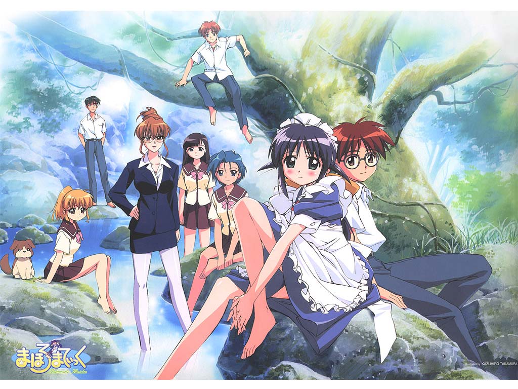andou mahoro, hamaguchi toshiya, kawahara kiyomi, misato suguru, ooe chizuko, sakura miyuki, shikijou saori, todoriki rin, mahoromatic, blonde hair, blue hair, brown hair, glasses, green eyes, school uniform, serafuku