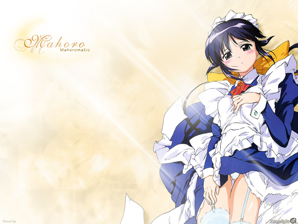 andou mahoro, mahoromatic, tagme, blue hair, green eyes, maid, panties, underwear