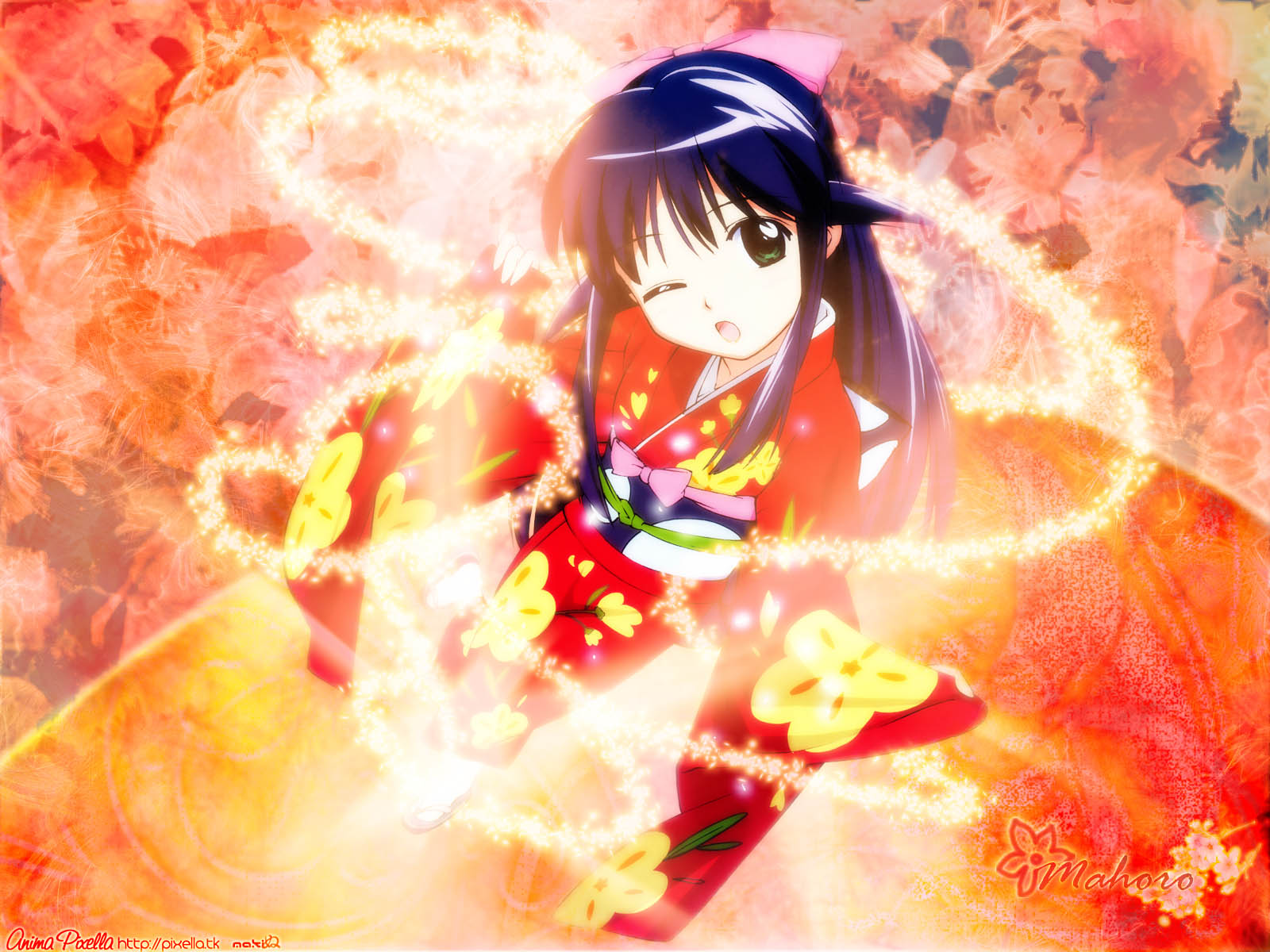 andou mahoro, mahoromatic, highres, tagme, blue hair, green eyes, japanese clothes, kimono
