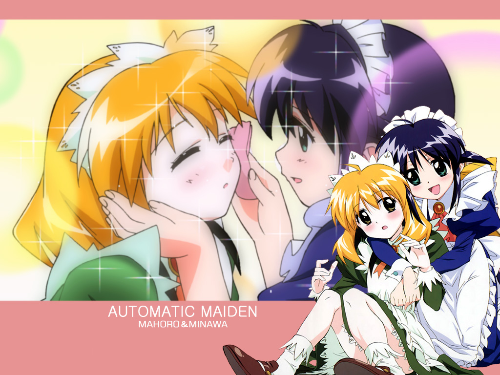 andou mahoro, andou minawa, mahoromatic, blonde hair, blue hair, green eyes, maid, yellow eyes