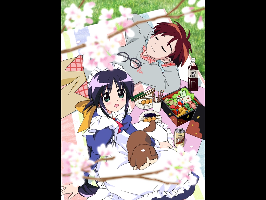 andou mahoro, misato suguru, mahoromatic, blue hair, brown hair, glasses, green eyes, maid