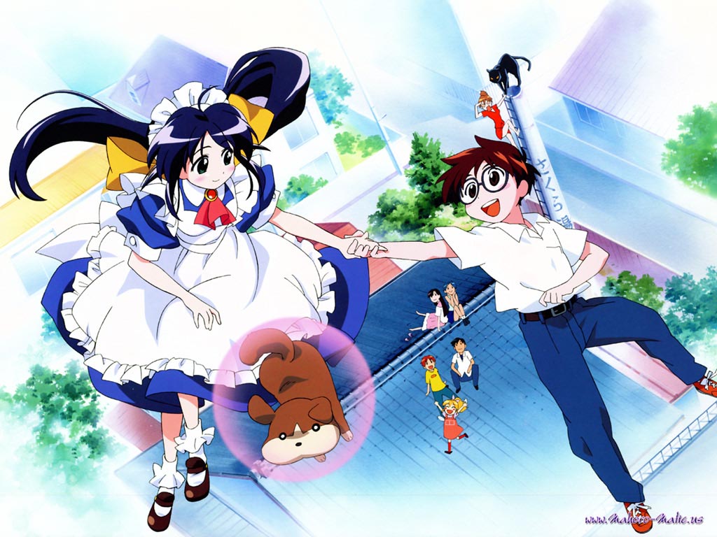 andou mahoro, hamaguchi toshiya, kawahara kiyomi, misato suguru, ooe chizuko, sakura miyuki, shikijou saori, todoriki rin, mahoromatic, blue hair, brown hair, glasses, green eyes, maid