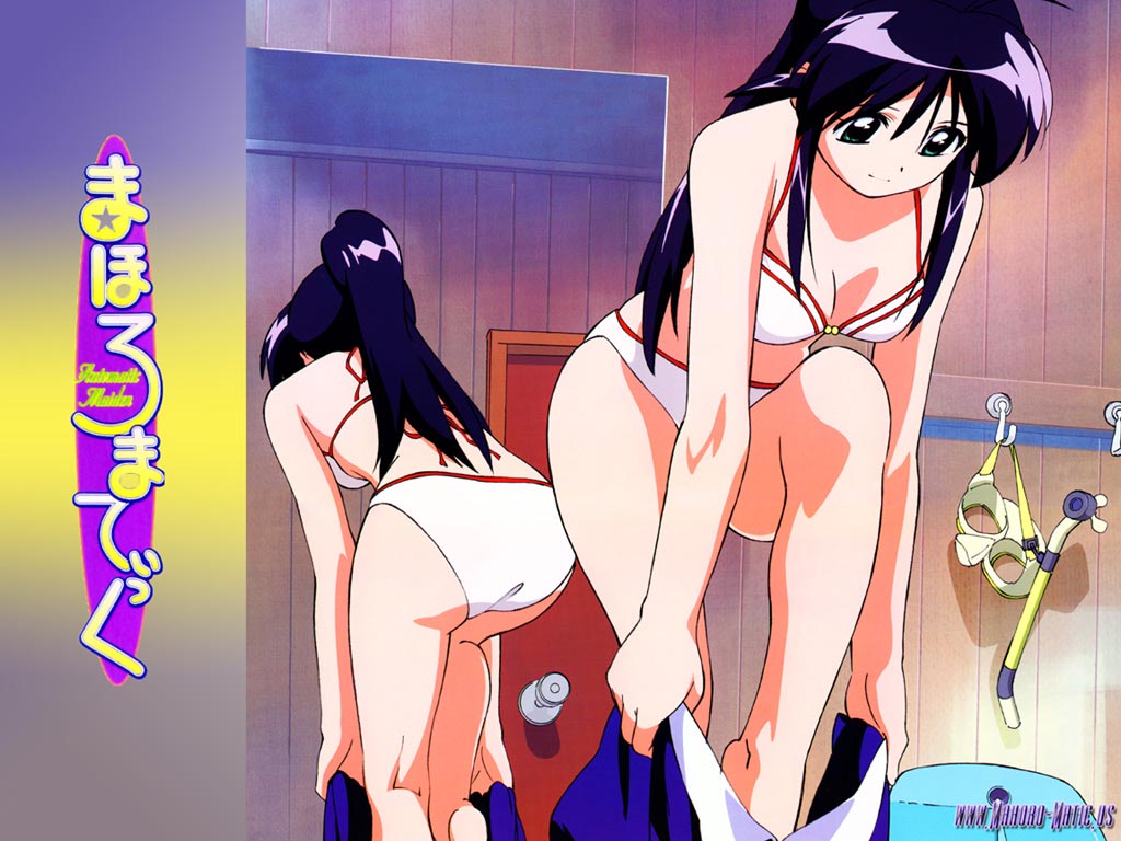 andou mahoro, gainax, mahoromatic, artist request, tagme, 1girl, ass, bikini, blue hair, female focus, green eyes, solo, swimsuit
