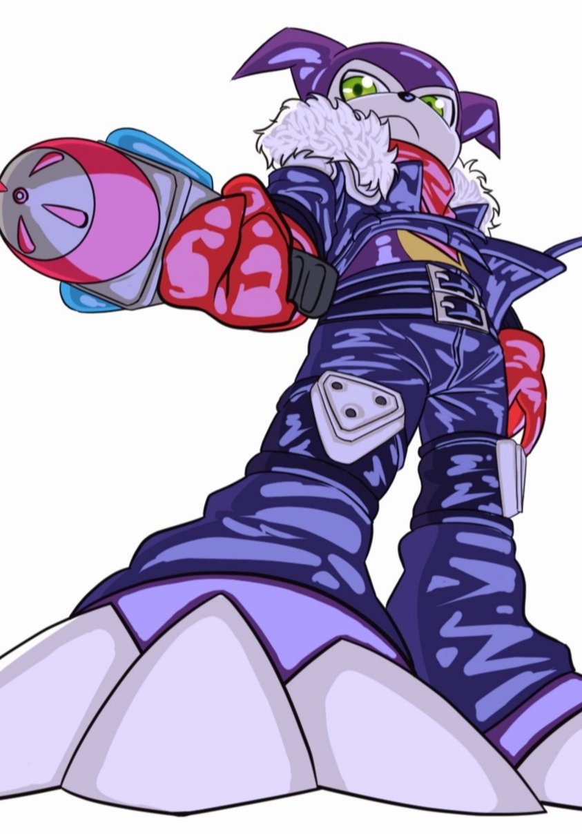 taira (tairamon), beelzebumon, impmon, digimon, digimon tamers, commentary request, highres, 1boy, bandana, bandana around neck, beelzebumon (cosplay), black jacket, black pants, cosplay, demon boy, digimon (creature), fewer digits, from below, full body, gloves, green eyes, holding toy gun, jacket, looking at viewer, male focus, pants, red bandana, red gloves, simple background, solo, white background