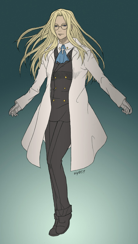integra hellsing, hellsing, gender request, androgynous, blonde hair, glasses, long hair, reverse trap, solo