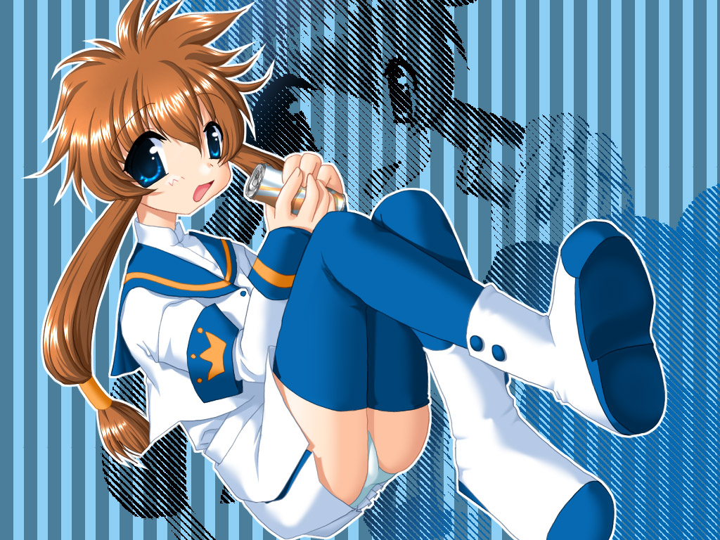 suzuhara misaki, angelic layer, blue eyes, brown hair, panties, school uniform, serafuku, thighhighs, underwear