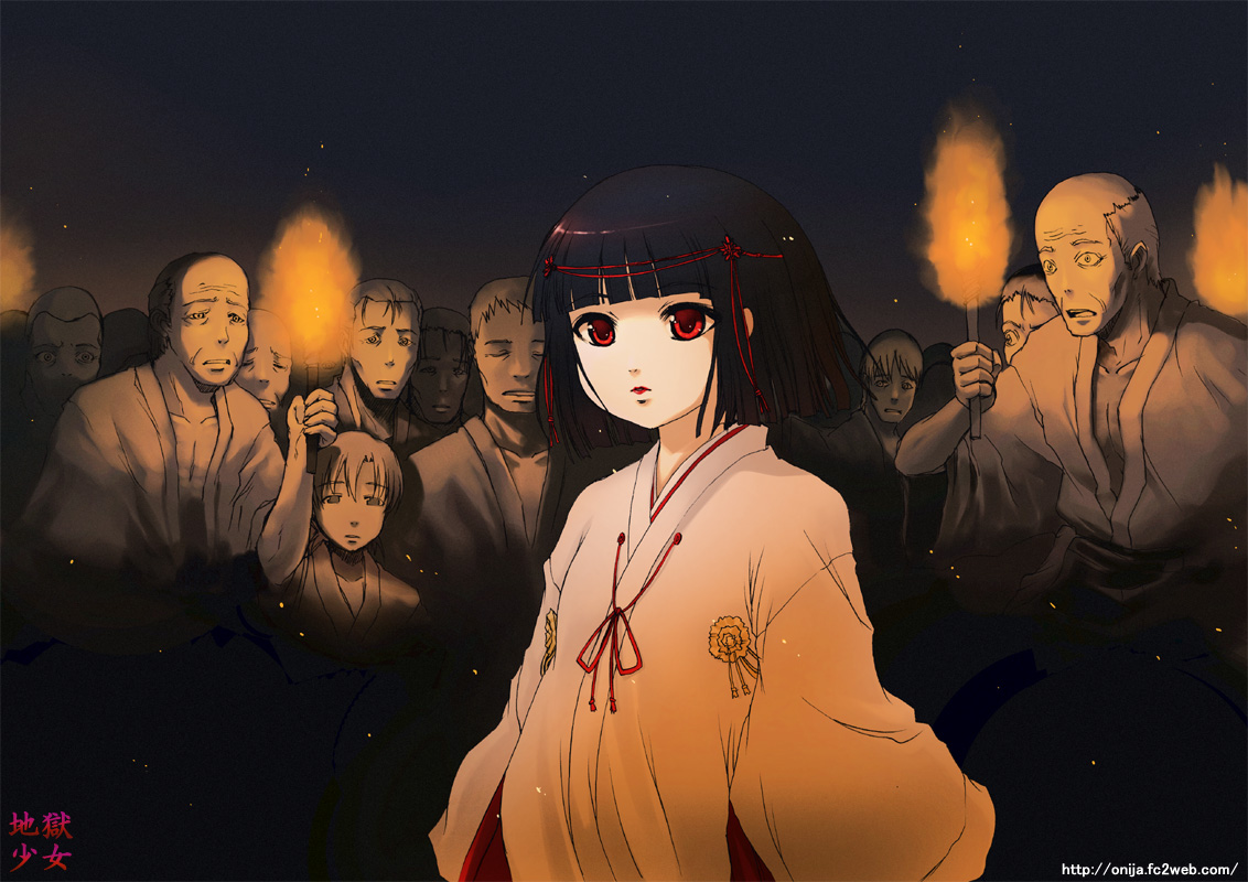 enma ai, jigoku shoujo, tagme, 00s, black hair, red eyes