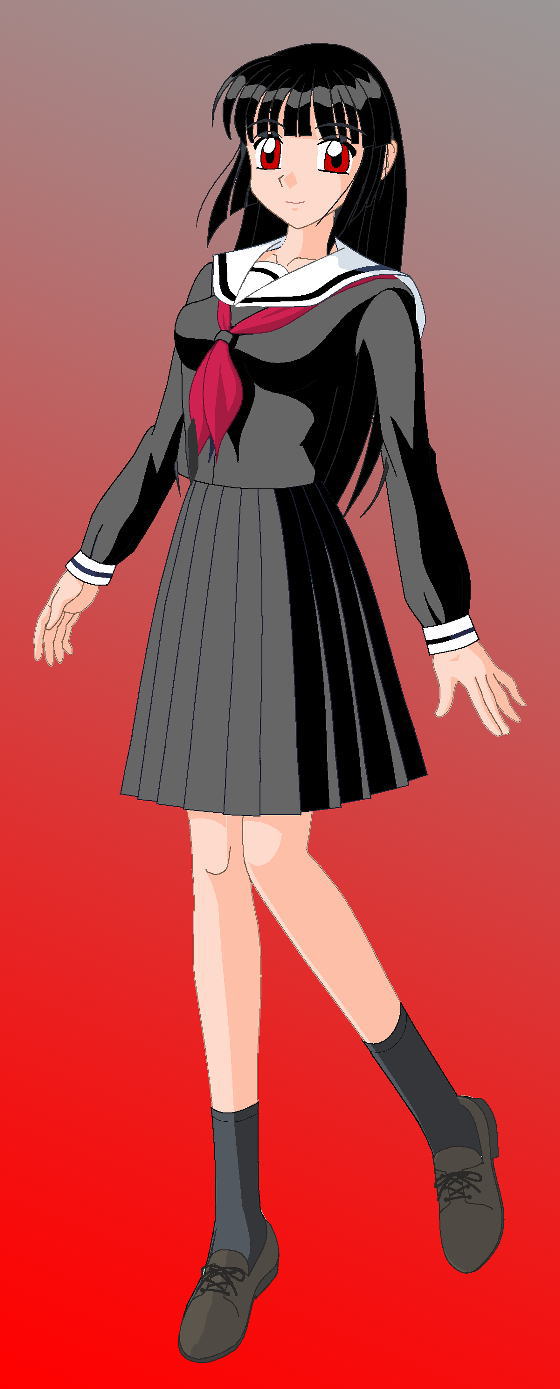 enma ai, jigoku shoujo, highres, 00s, black hair, red eyes, school uniform, serafuku