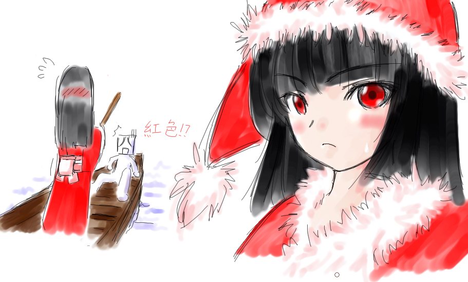 enma ai, jigoku shoujo, 00s, black hair, christmas, red eyes