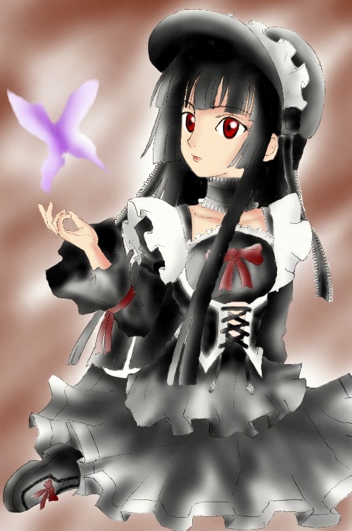 enma ai, jigoku shoujo, tagme, 00s, black hair, red eyes