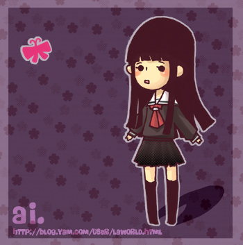 enma ai, jigoku shoujo, lowres, 00s, black hair, red eyes, school uniform, serafuku