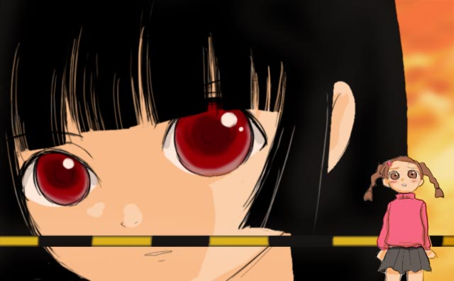 enma ai, shibata tsugumi, jigoku shoujo, 00s, black hair, brown eyes, brown hair, red eyes