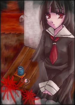 enma ai, jigoku shoujo, lowres, 00s, black hair, red eyes, school uniform, serafuku