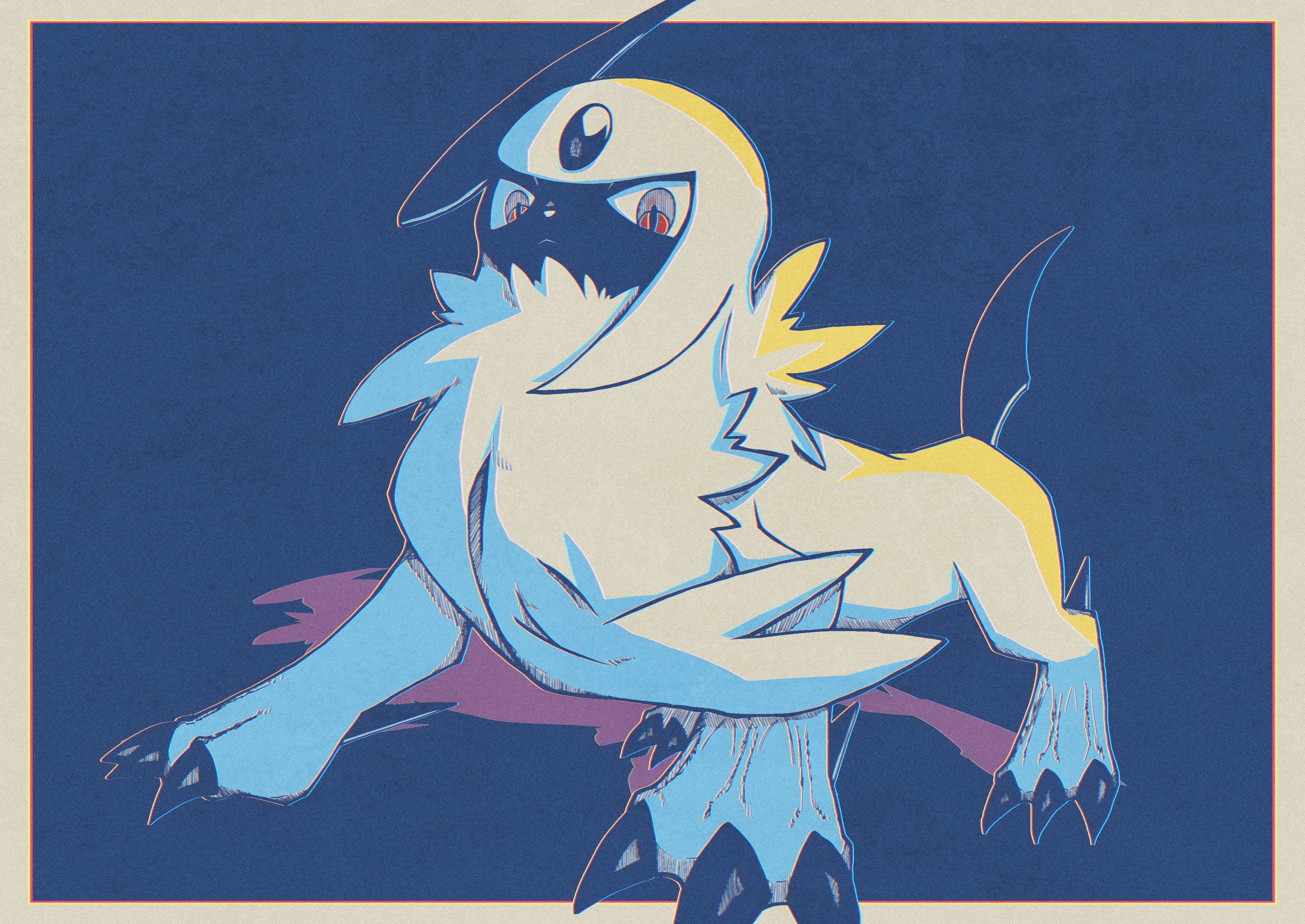 359yuyu, absol, nintendo, pokemon, absurdres, commentary, english commentary, highres, claws, closed mouth, forehead jewel, gen 3 pokemon, horns, no humans, pokemon (creature), pokemon focus, red eyes, single horn, solo, standing