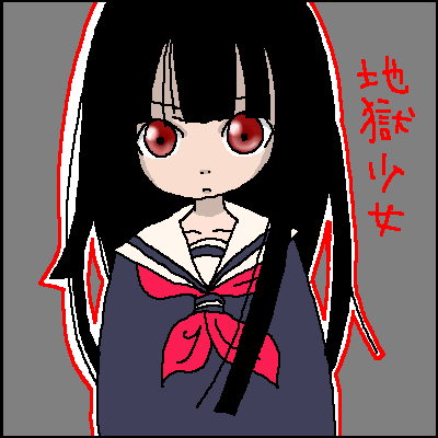 enma ai, jigoku shoujo, lowres, 00s, black hair, red eyes, school uniform, serafuku
